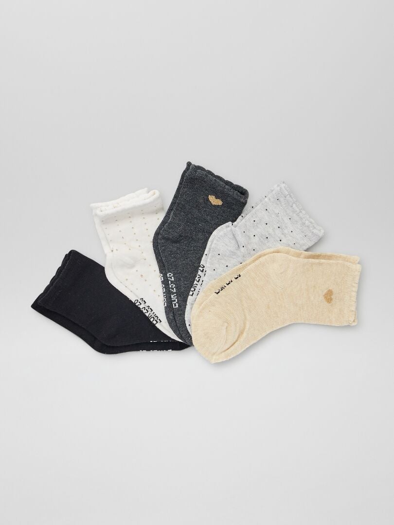 Lot de 5 paires de chaussettes en coton bio Noir/gris/beige - Kiabi