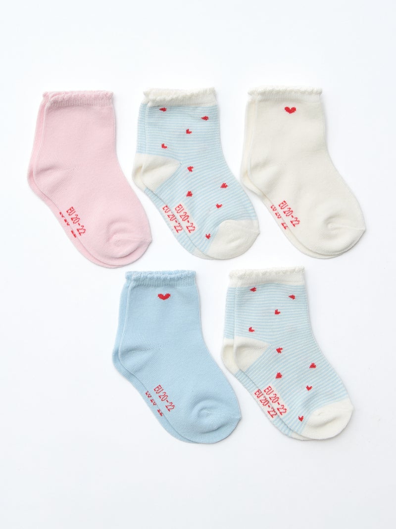Lot de 5 paires de chaussettes en maille stretch Bleu/blanc/rose - Kiabi