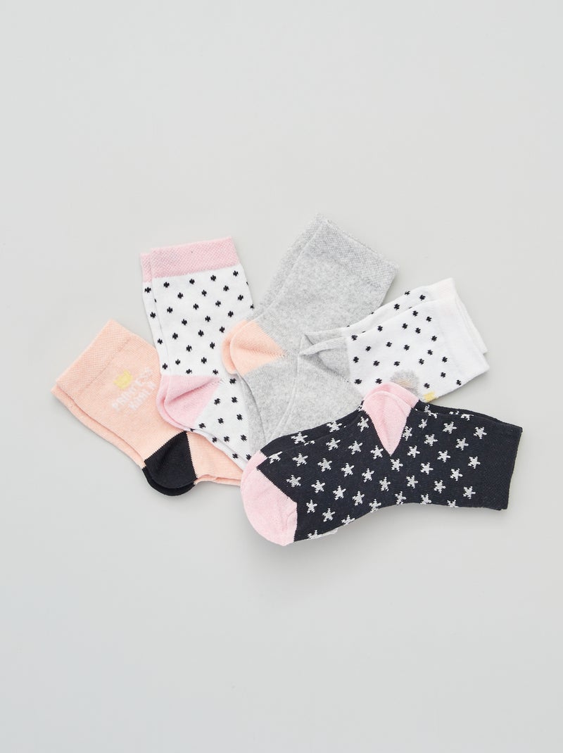 Lot de 5 paires de chaussettes fantaisie Rose - Kiabi