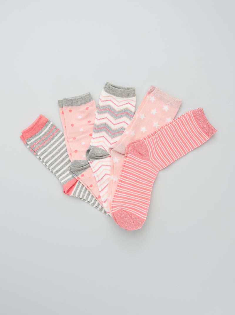Lot de 5 paires de chaussettes fantaisie rose - Kiabi