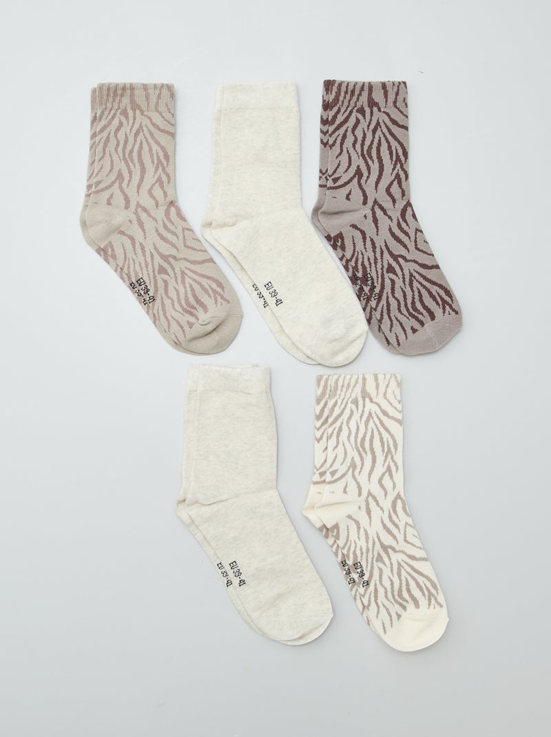 Lot de 5 paires de chaussettes fantaisies BEIGE - Kiabi