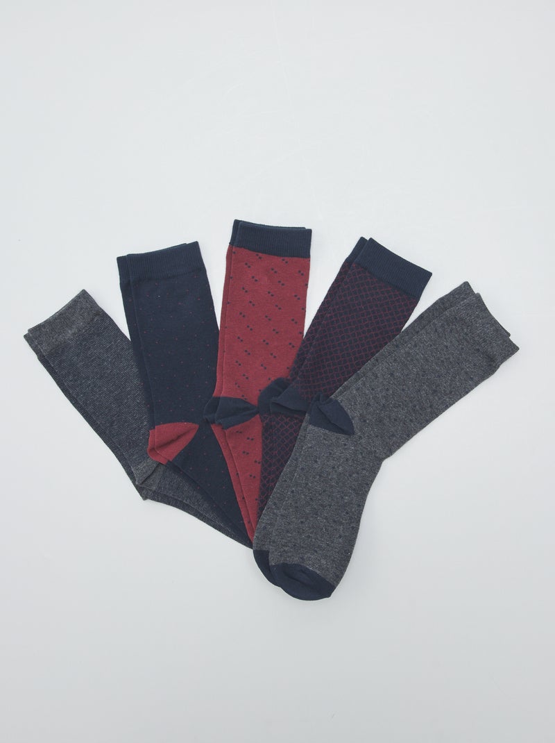 Lot de 5 paires de chaussettes fantaisies Gris/bleu/rouge - Kiabi