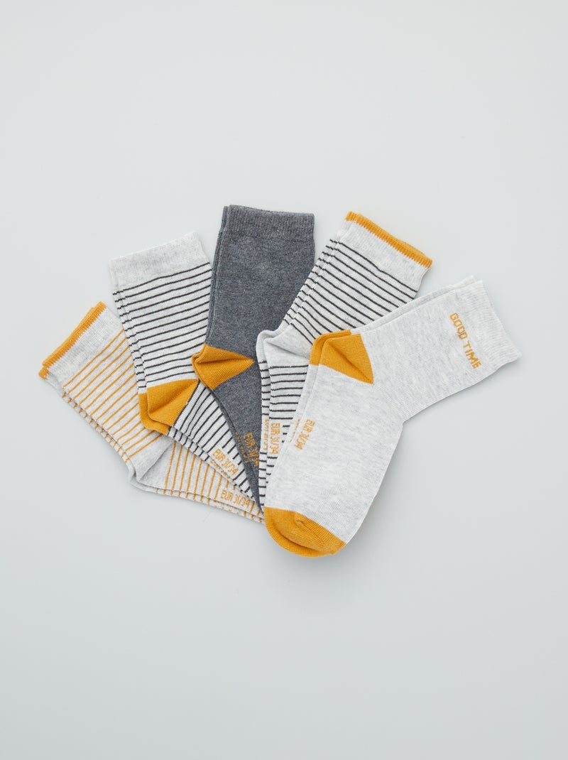 Lot de 5 paires de chaussettes Gris/jaune - Kiabi