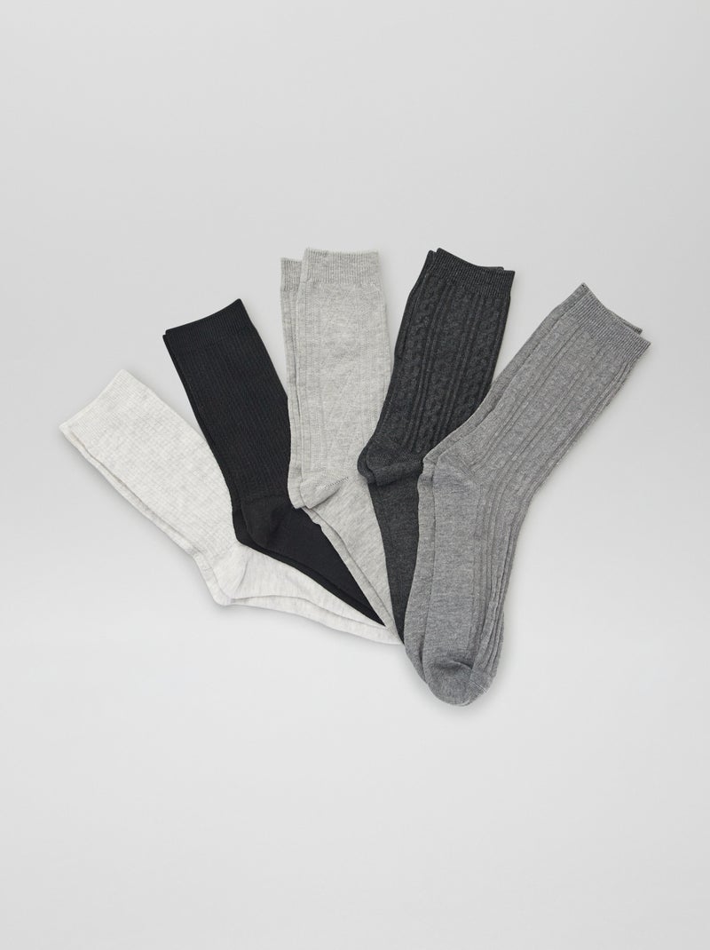 Lot de 5 paires de chaussettes Gris/noir/blanc - Kiabi