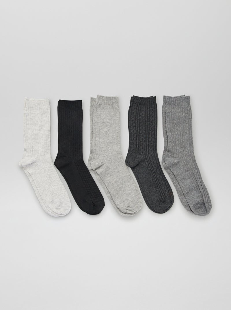 Lot de 5 paires de chaussettes Gris/noir/blanc - Kiabi