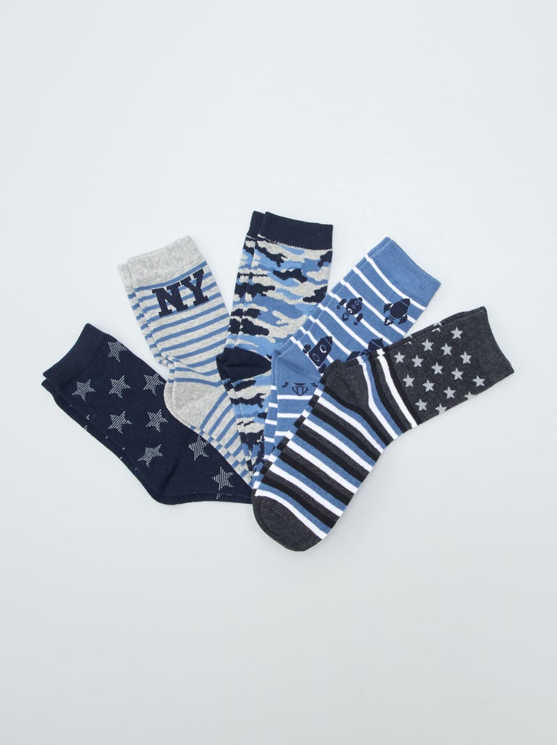 Lot de 5 paires de chaussettes imprimé américain Bleu/gris - Kiabi