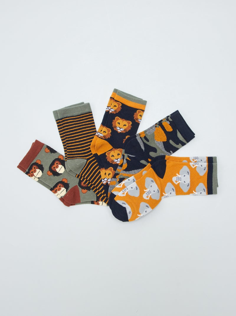 Lot de 5 paires de chaussettes imprimé animal Vert - Kiabi