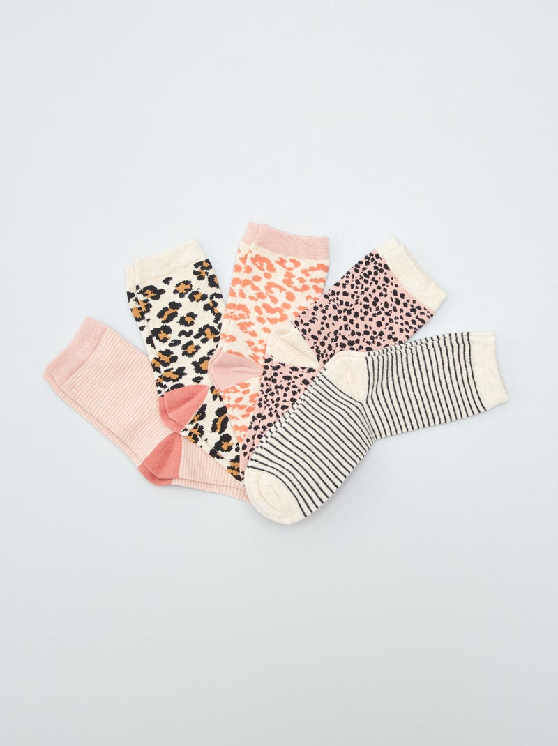Lot de 5 paires de chaussettes imprimé léopard Rose - Kiabi