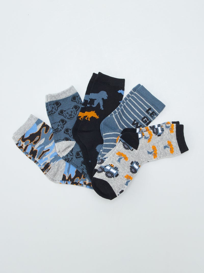 Lot de 5 paires de chaussettes imprimé voiture Bleu - Kiabi