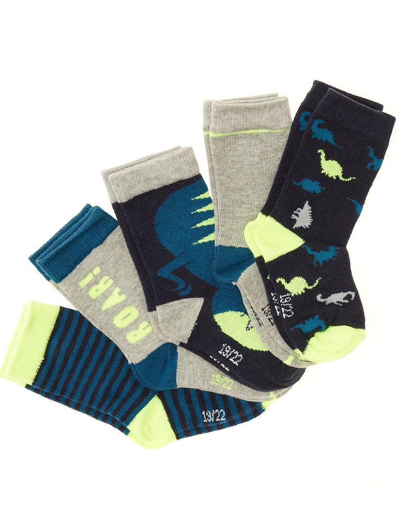 Lot de 5 paires de chaussettes motifs fantaisie gris/noir Dinosaures - Kiabi