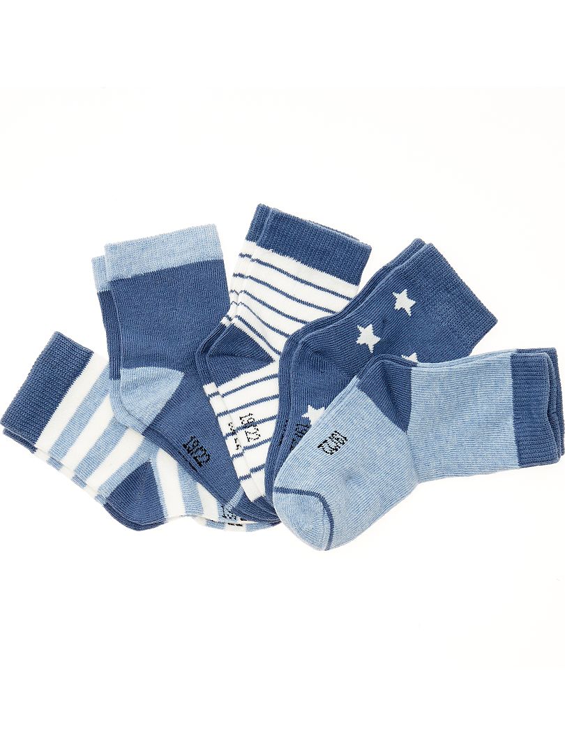 Lot de 5 paires de chaussettes motifs fantaisie rayé bleu - Kiabi