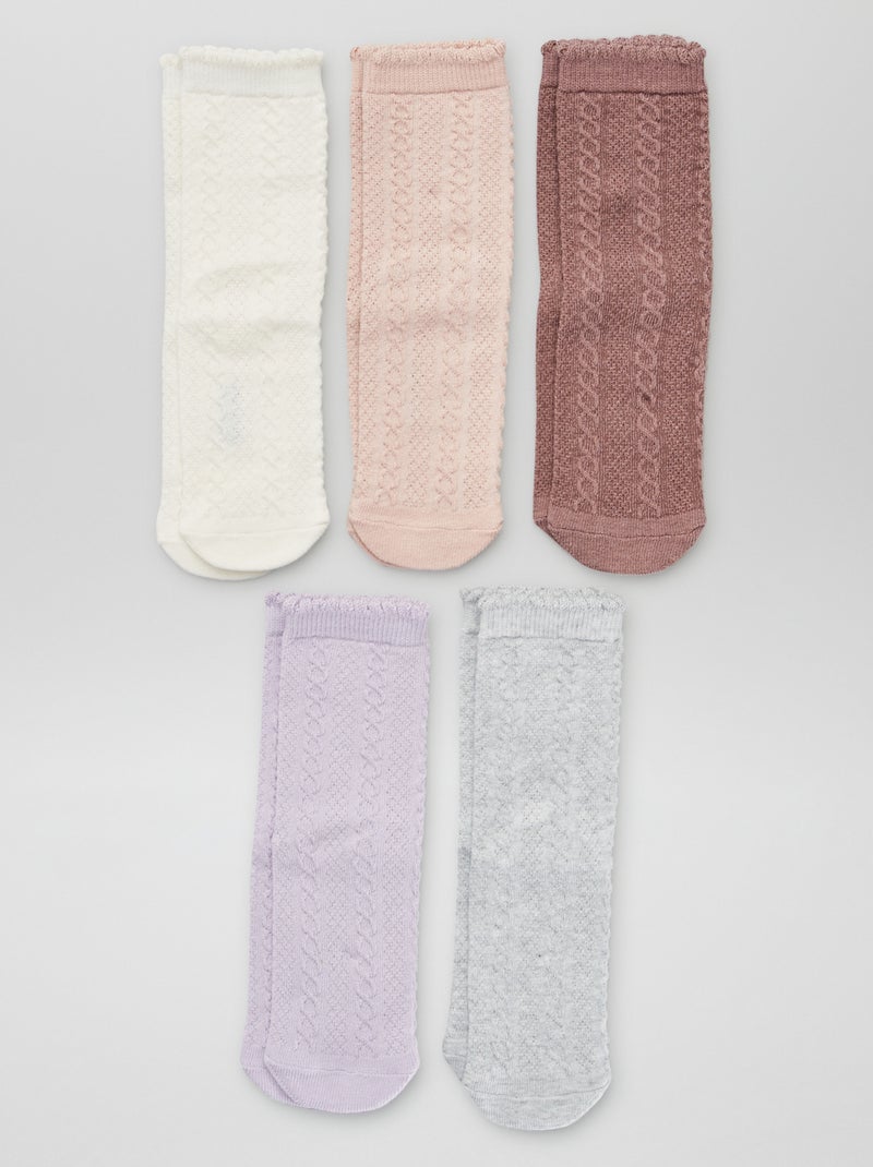 Lot de 5 paires de chaussettes torsadées Violet/rose/gris - Kiabi