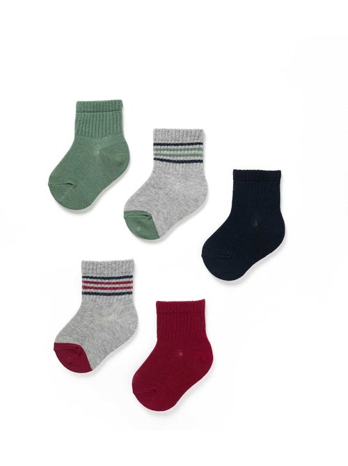 Lot de 5 paires de chaussettes unies/à rayures - Kiabi