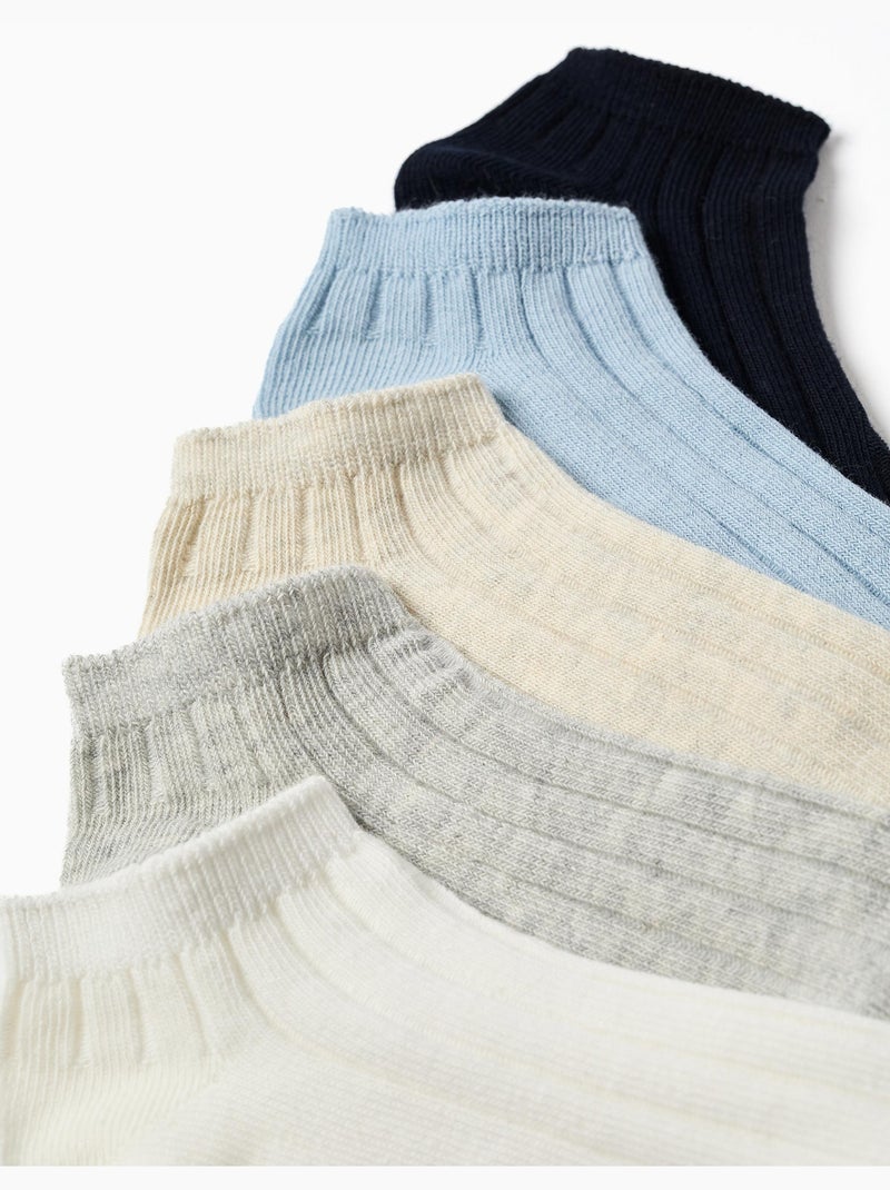 Lot de 5 paires de socquettes côtelées Bleu Gris - Kiabi