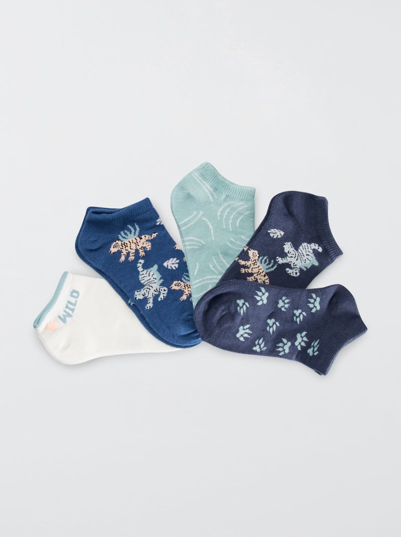 Lot de 5 paires de socquettes fantaisie Bleu/blanc/vert - Kiabi