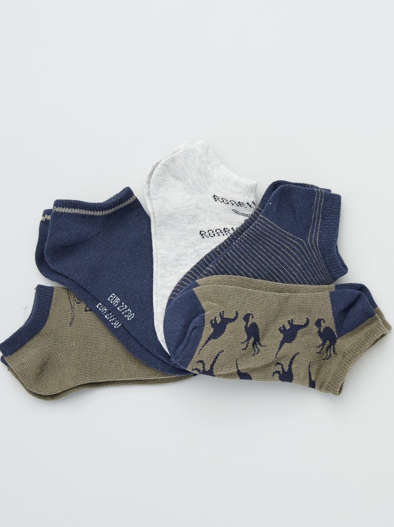 Lot de 5 paires de socquettes fantaisie Gris/kaki/bleu - Kiabi