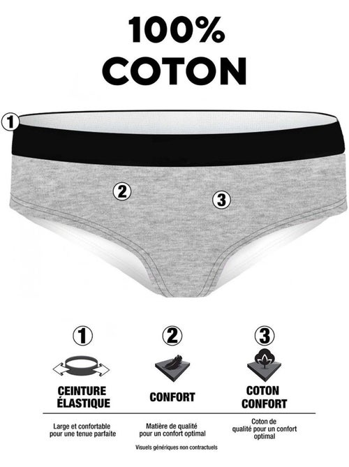 Lot de 5 slips femme  en coton uni ceinture fine 2cm class pierre cardin - Kiabi