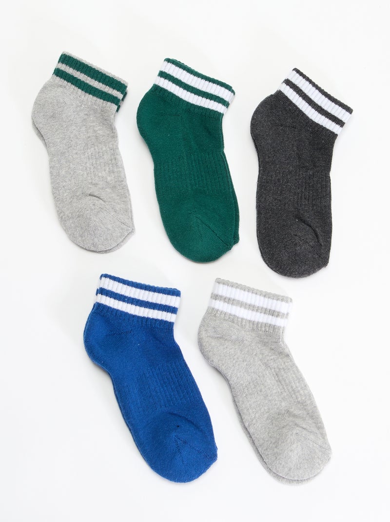 Lot de 5 socquettes homme en coton à motifs fantaisie Gris - Kiabi