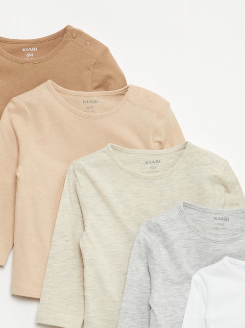 Lot de 5 t-shirts unis à manches longues - Kiabi