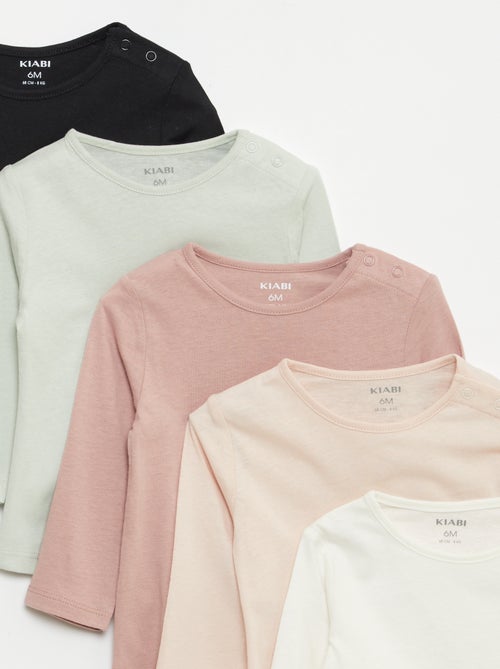 Lot de 5 t-shirts unis à manches longues - Kiabi