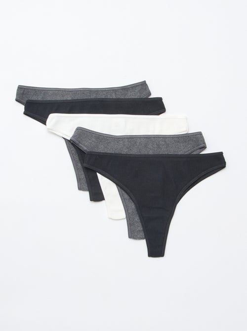 Lot de 5 tangas en maille côtelée - Kiabi