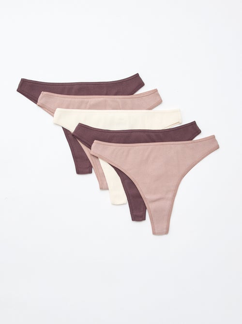 Lot de 5 tangas en maille côtelée - Kiabi