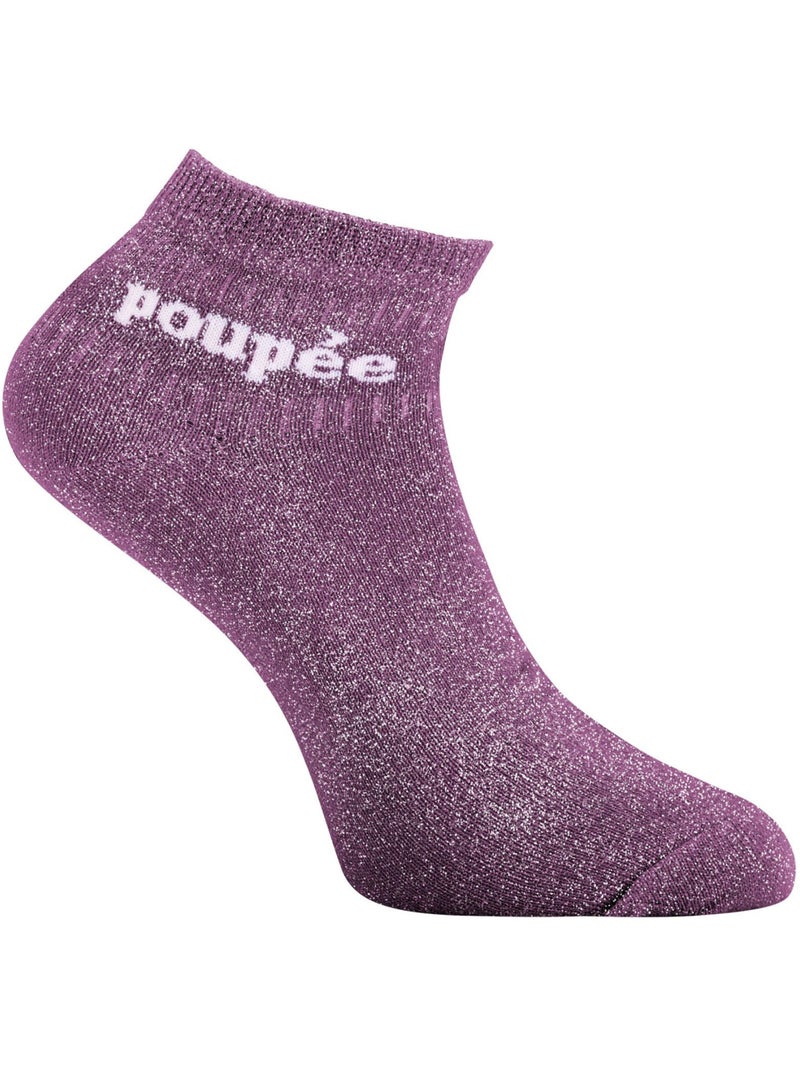 Lot de 6 paires de chaussettes mi-hautes femme à paillettes meuf twinday Violet - Kiabi