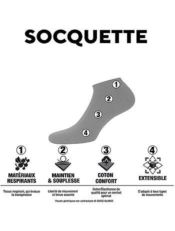 Lot de 6 paires de chaussettes quarter en coton peigné serge blanco serge blanco