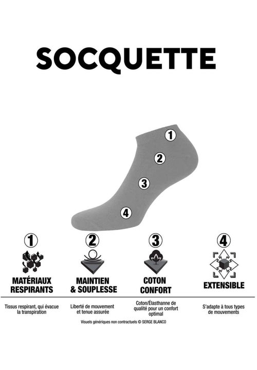Lot de 6 paires de chaussettes quarter en coton peigné serge blanco serge blanco - Kiabi