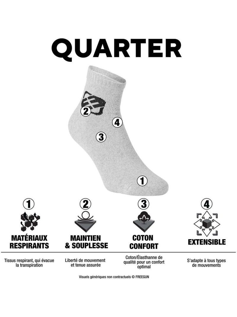 Lot de 6 paires de chaussettes quarter enfant modèle frgn noir freegun Noir - Kiabi