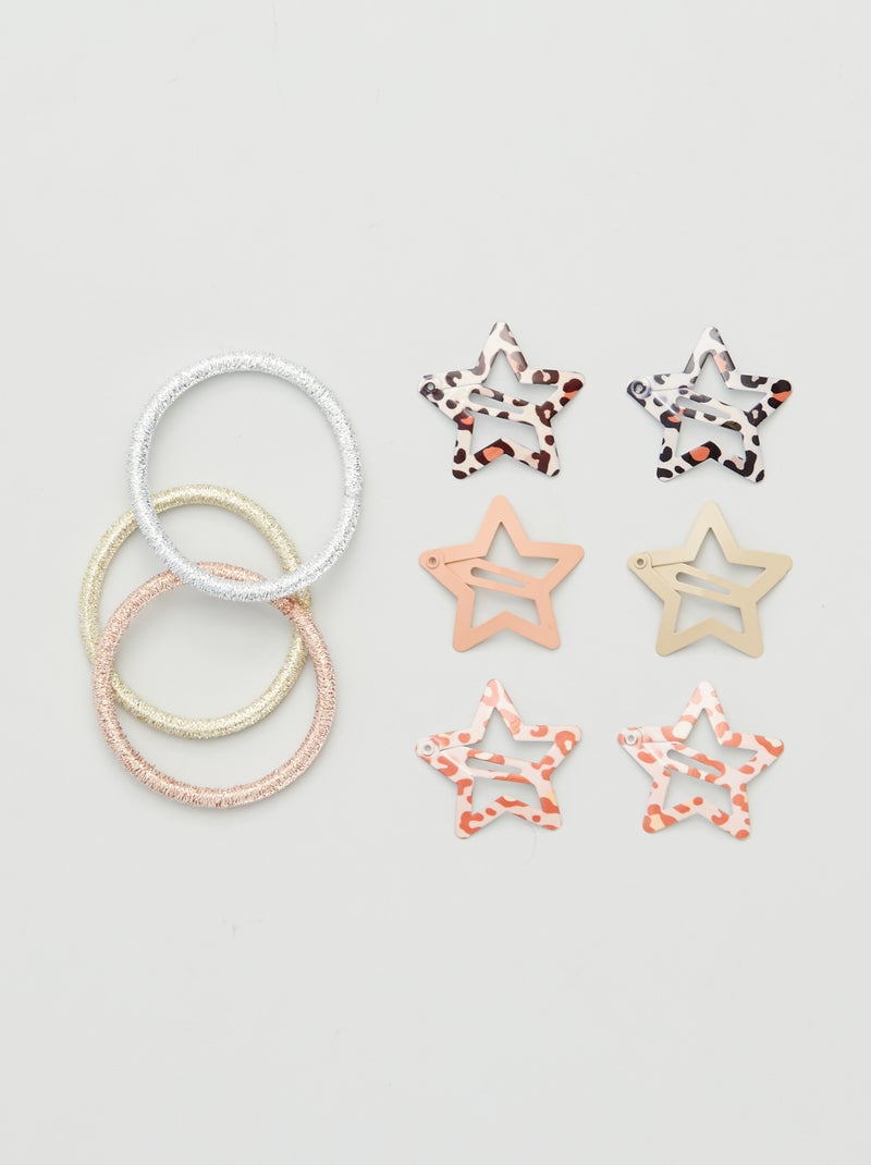 Lot de 6 pinces + 3 élastiques Rose - Kiabi