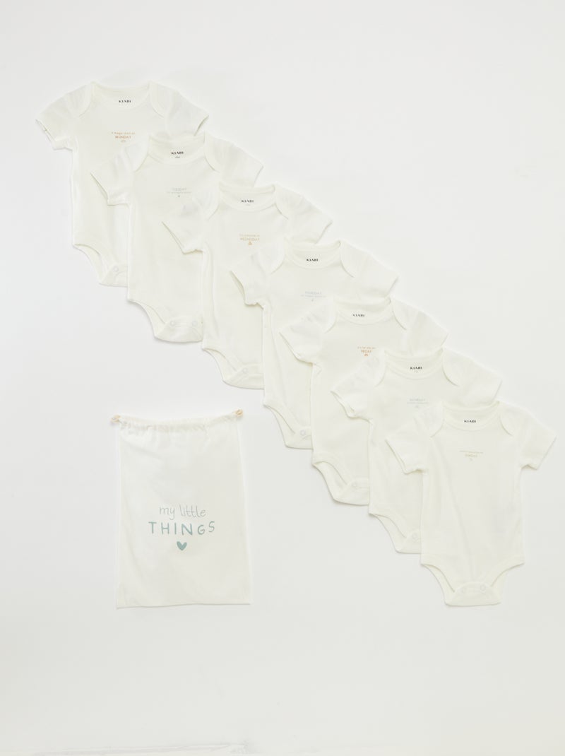Lot de 7 bodies à manches courtes + pochon de rangement BLANC - Kiabi