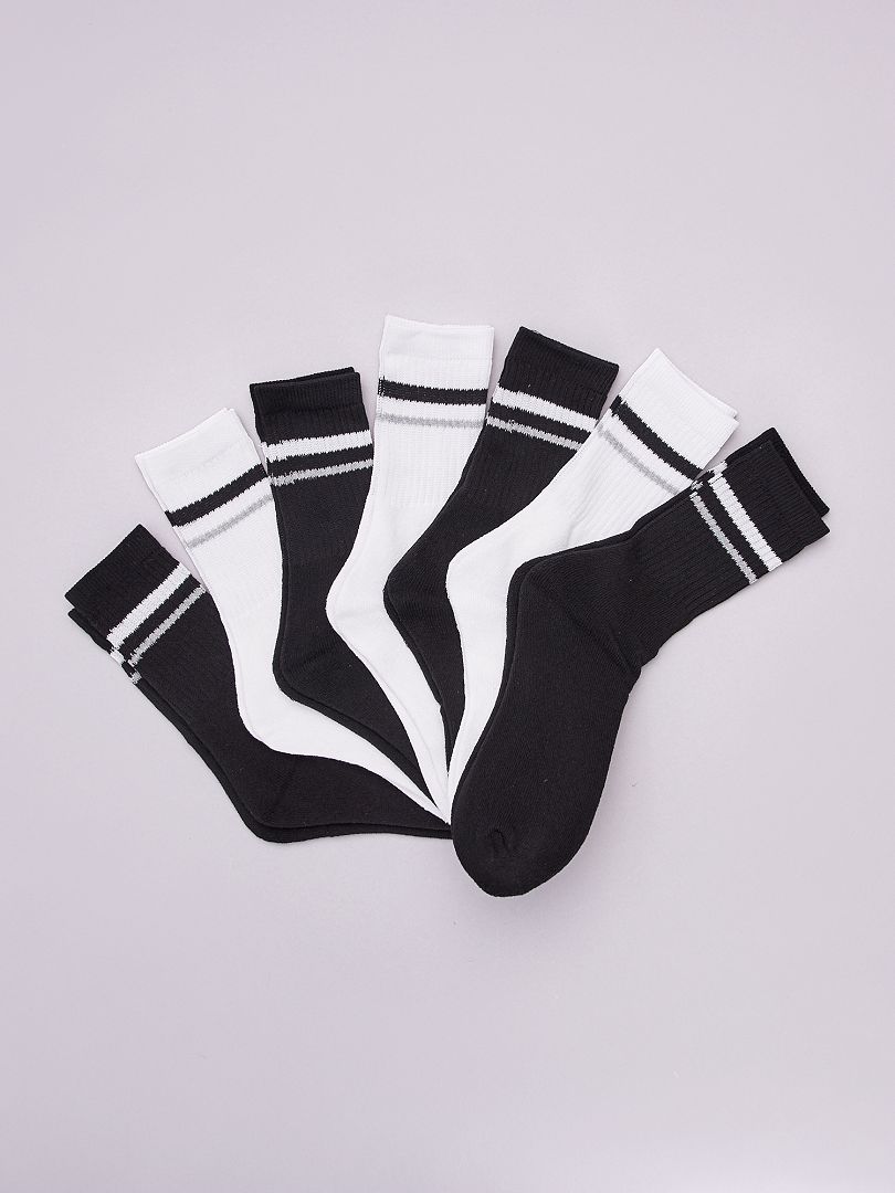 Lot de 7 paires de chaussettes de tennis noir/blanc - Kiabi