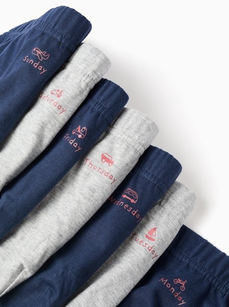 Lot de 7 Slips en Coton Jours de la Semaine Bleu Gris - Kiabi