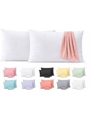 Lot de 8 taies d'oreiller coton 57 fils couleurs aléatoires promo linge