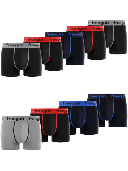 Lot de 9 boxers garçon en coton uni freegun - Kiabi