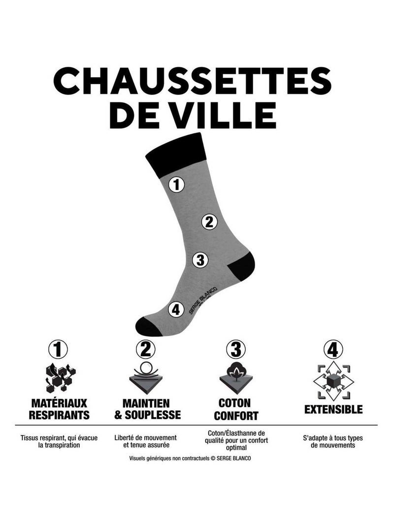 Lot de 9 paires de chaussettes de ville fantaisies en coton peigné serge blanco Noir - Kiabi