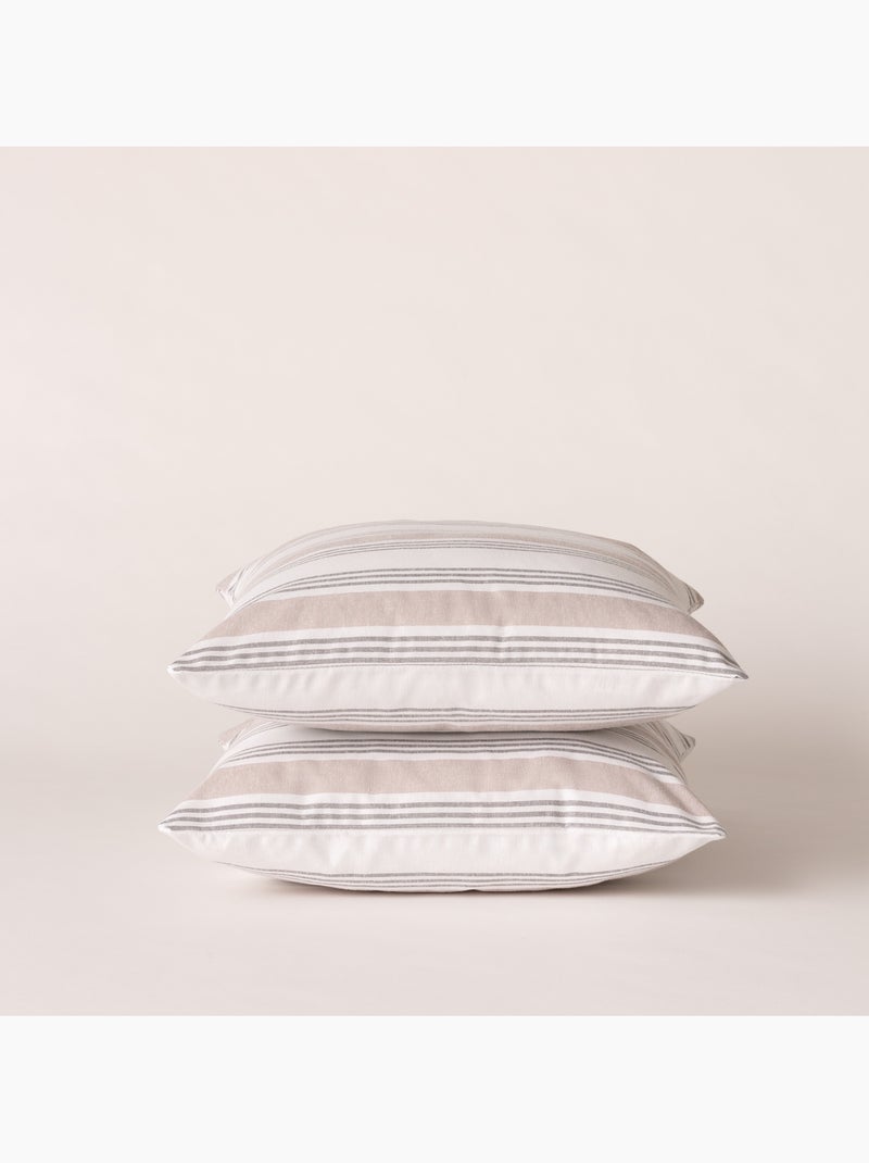Lot de deux housses de coussin à rayures multiples, avec fermeture zippée - Gamusi. Taupe - Kiabi