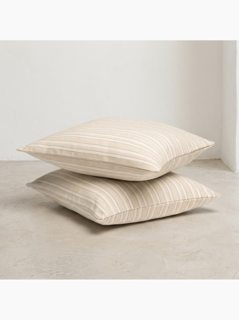 Lot de deux housses de coussin en coton à fils en relief, tissu texturé. Ocre - Kiabi