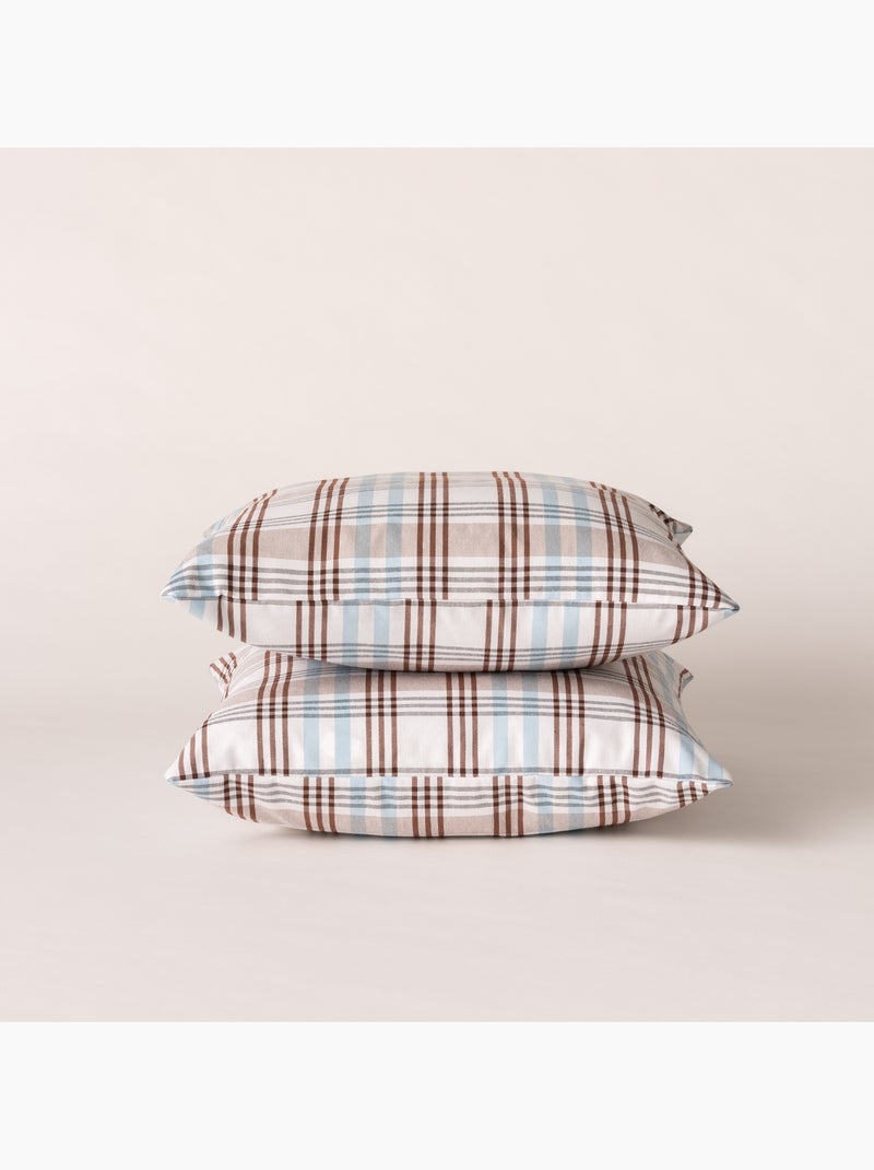 Lot de deux housses de coussin motif tartan, avec fermeture zippée - Gamusi. Bleu - Kiabi