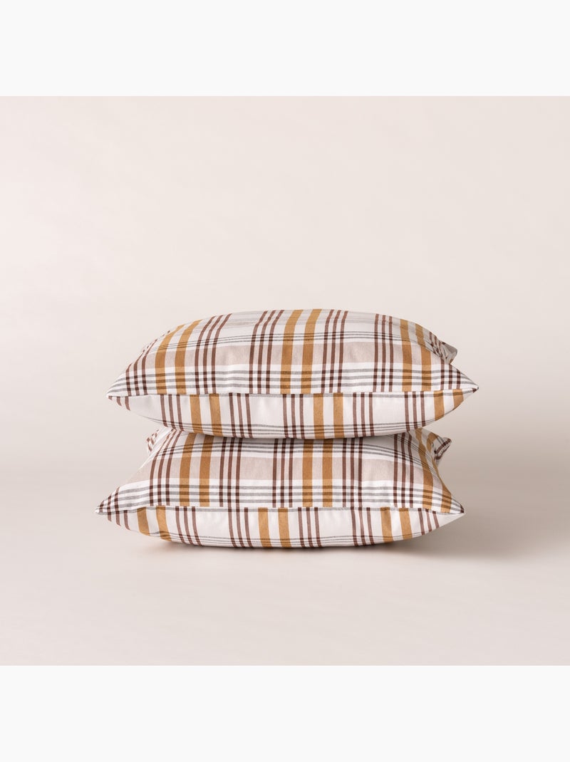 Lot de deux housses de coussin motif tartan, avec fermeture zippée - Gamusi. Camel - Kiabi