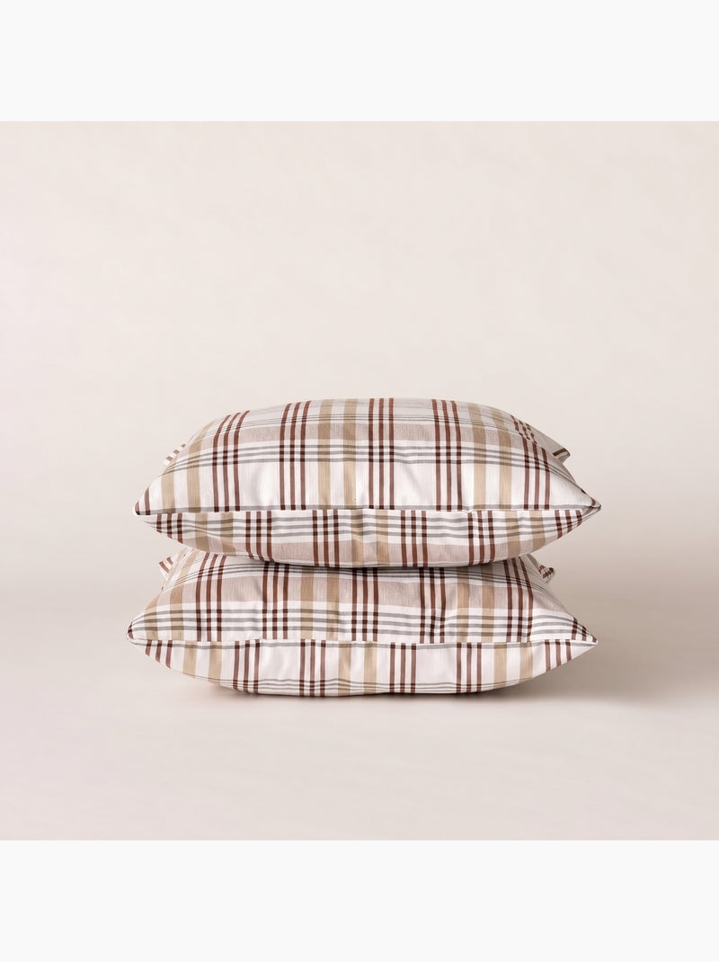Lot de deux housses de coussin motif tartan, avec fermeture zippée - Gamusi. Ocre - Kiabi