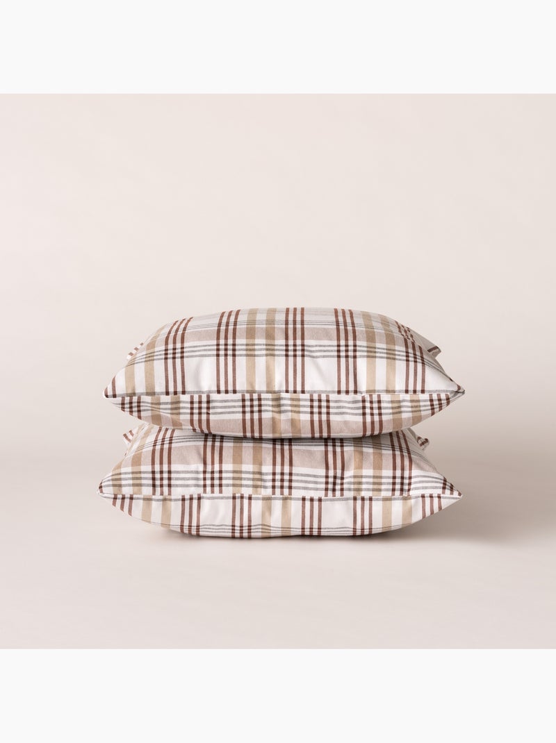 Lot de deux housses de coussin motif tartan, avec fermeture zippée - Gamusi. Sable - Kiabi