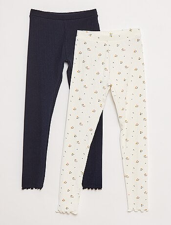 Lot de leggings côtelés 1 imprimé + 1 uni - 2 pièces