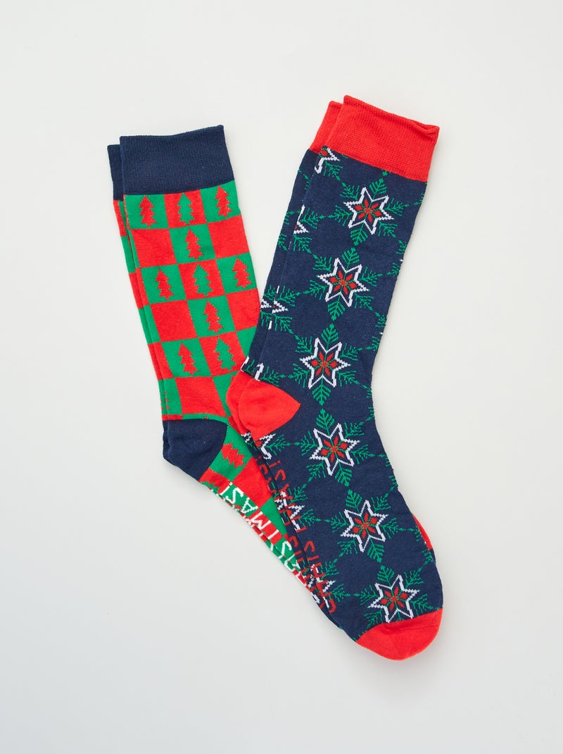 Lot de paires de 2 chaussettes avec imprimé Bleu/rouge - Kiabi
