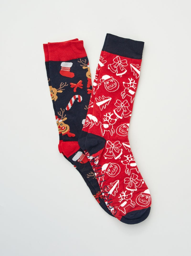 Lot de paires de 2 chaussettes avec imprimé marine/rouge - Kiabi