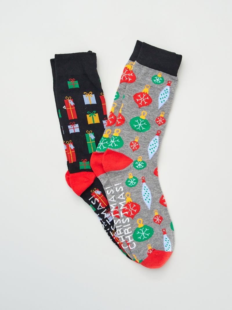 Lot de paires de 2 chaussettes avec imprimé noir/gris - Kiabi