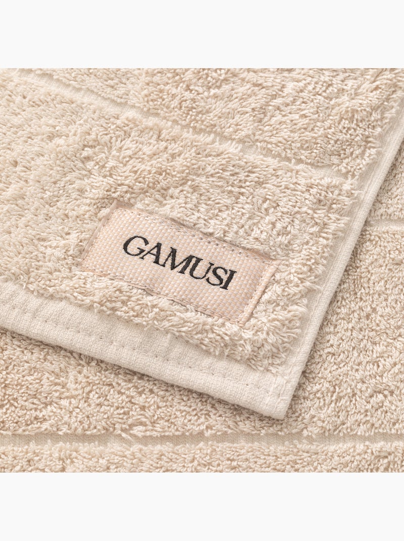 Lot de serviettes douche et toilette 100 % coton, 600 g/m², avec boucle - Gamusi Blanc Beige - Kiabi
