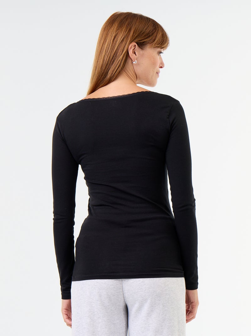 Lot de t-shirts de nuit avec encolure en ronde avec dentelle Noir - Kiabi