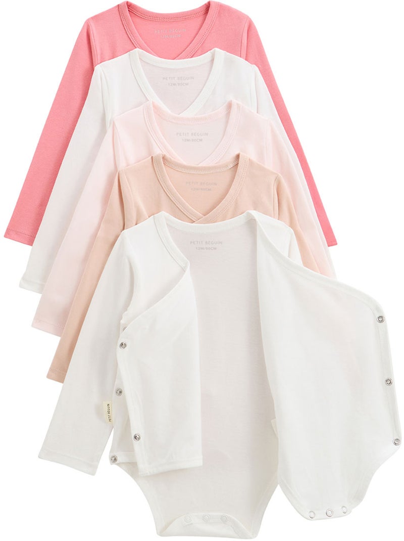 Louison 5-pack babyrompertjes met lange mouwen en overslagopening Roze - Kiabi